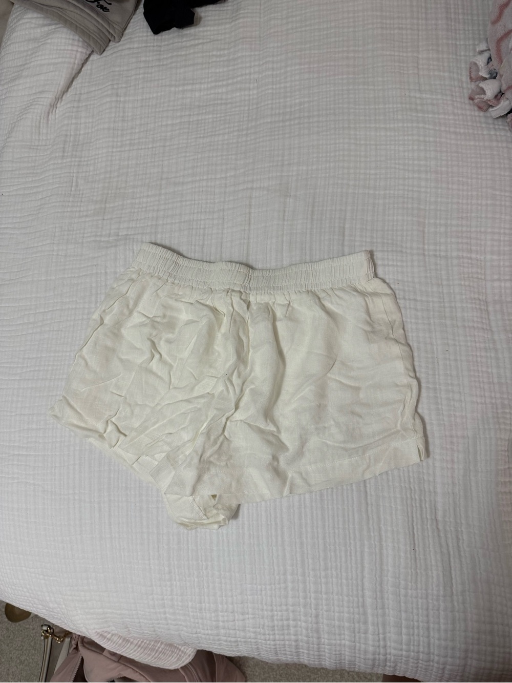 Princess Polly Cream Elastic-Waist Linen Shorts